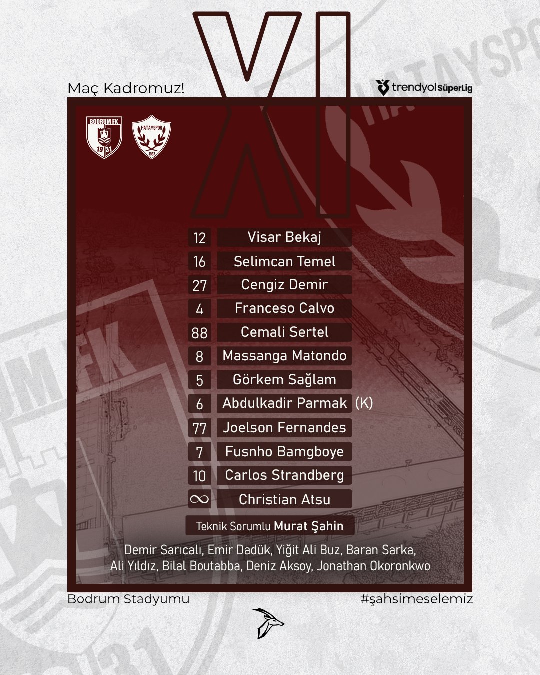 Trendyol Süper Lig’in 25. haftasında Bodrum FK, sahasında Atakaş Hatayspor’u