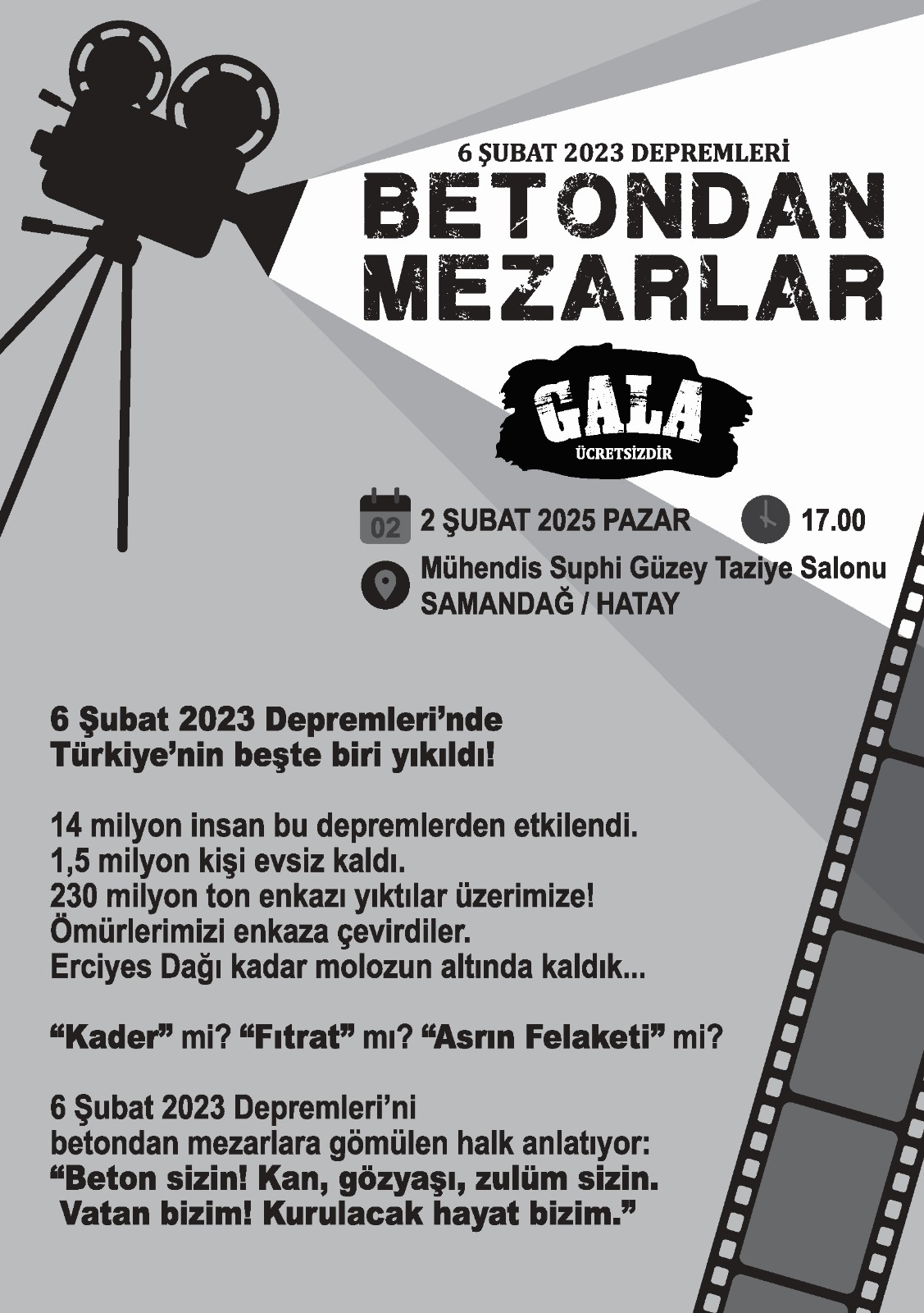 6 Şubat 2023 depremlerinin yıkıcı etkilerini anlatan “Betondan Mezarlar” belgeselinin