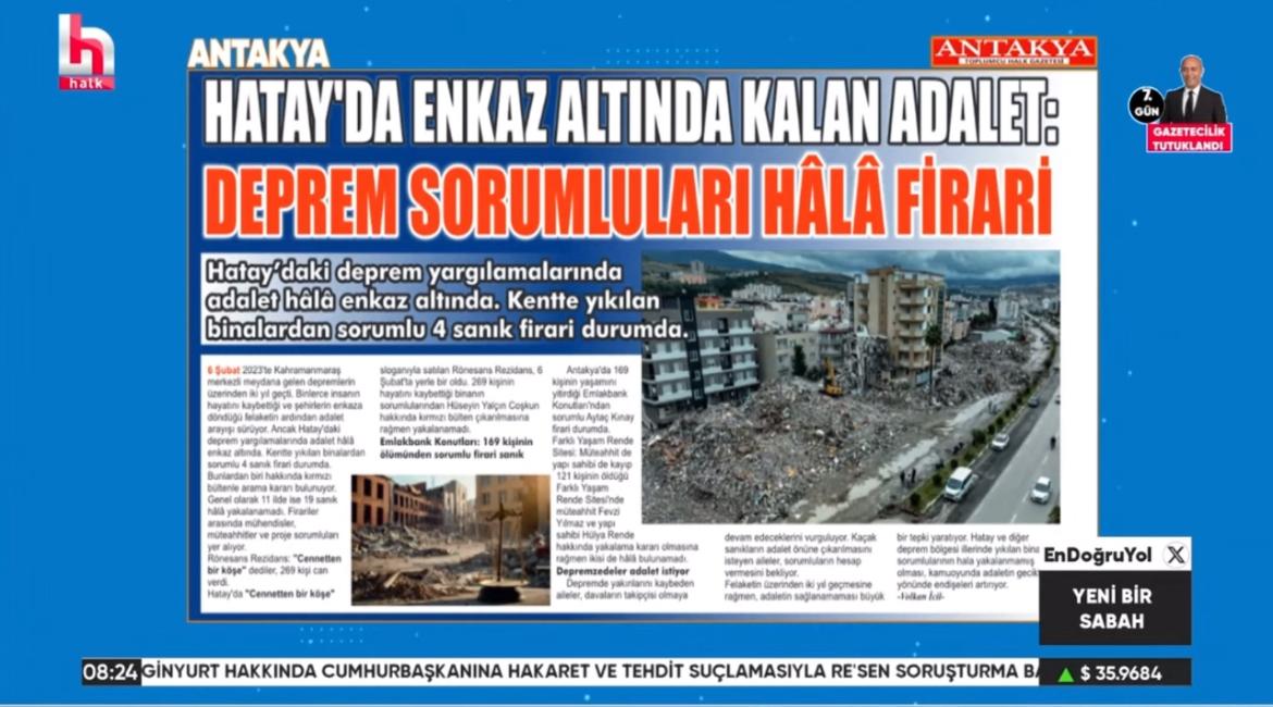 Antakya Gazetesi’nin gündeme taşıdığı deprem sanıkları haberi, ulusal medyada yankı