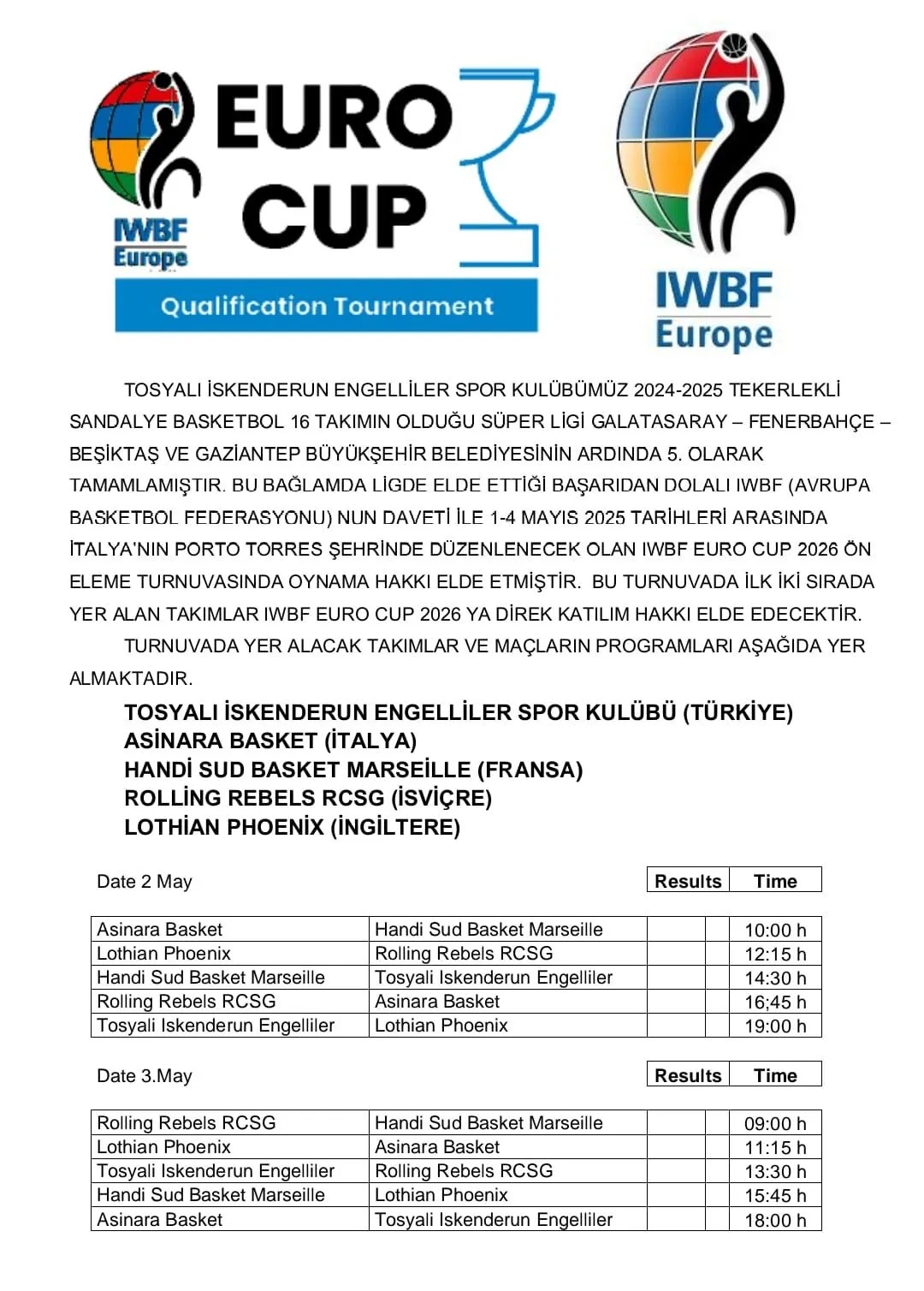 İskenderun Tosyalı Engelliler Spor Kulübü, Tekerlekli Sandalye Süper Ligi’nde sergilediği