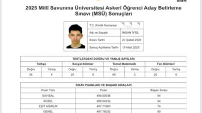 Hatay Doğa Koleji öğrencisi İhsan İyiel, Milli Savunma Üniversitesi (MSÜ)