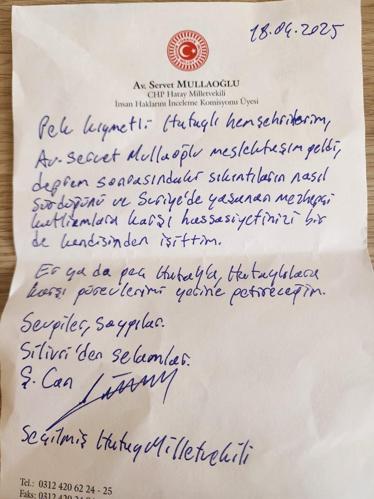 CHP Hatay Milletvekili Servet Mullaoğlu, Silivri Cezaevi’nde tutuklu bulunan TİP
