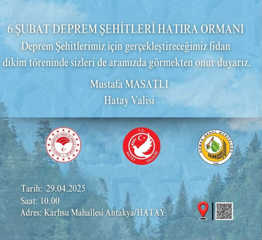 Hatay Valiliği, 6 Şubat depremlerinde hayatını kaybeden vatandaşlar anısına fidan