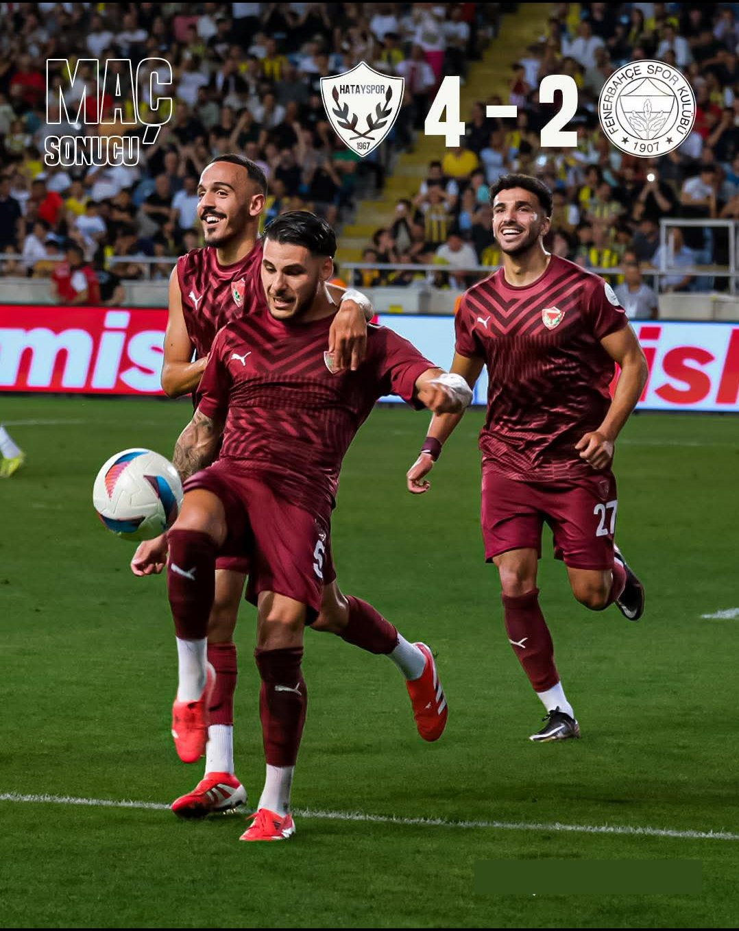 Bordo-beyazlılar, Lig 2.si tam kadrolu Fenerbahçe önünde 1-0 yenik duruma