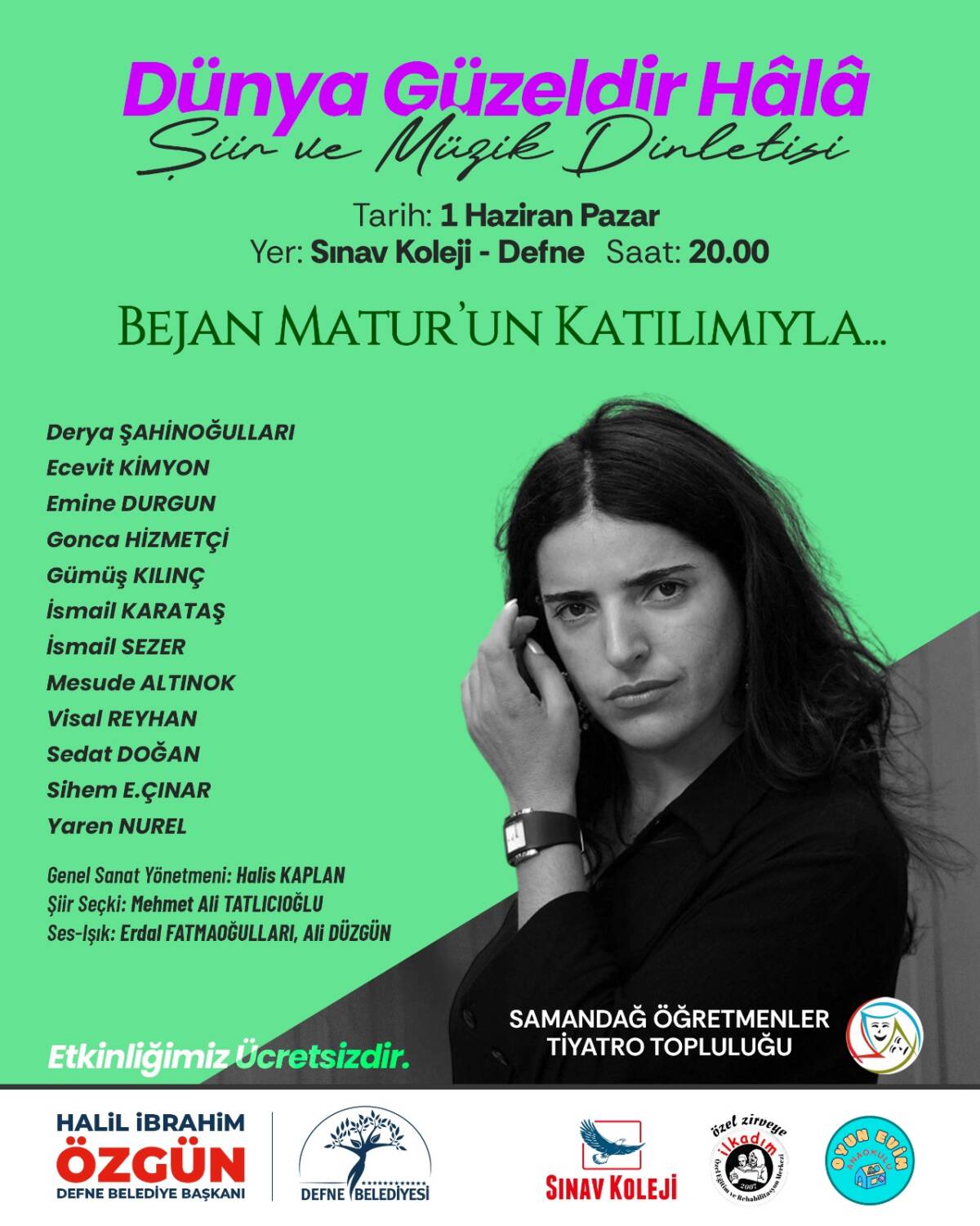 Samandağ Öğretmenler Tiyatro Topluluğu, 1 Haziran Pazar günü edebiyat ve