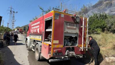 Hatay’ın İskenderun ilçesine bağlı Aşkarbeyli Mahallesi’nde çıkan orman yangını, itfaiye