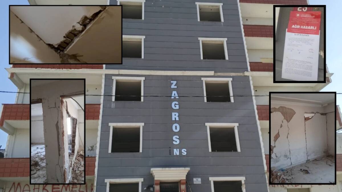 Hatay Kırıkhan’da 6 Şubat depremlerinde ağır hasar alan bir apartmanda