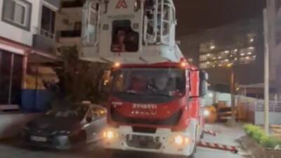 Hatay’ın İskenderun ilçesinde bir iş yerinin çatısında mahsur kalan kedi,