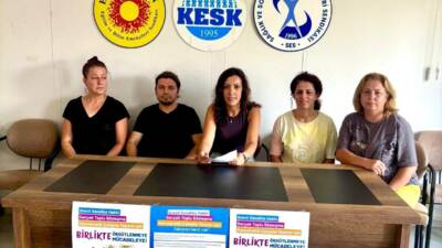 Eğitim-Sen, KESK ve SES sendika temsilcileri, düzenledikleri ortak basın açıklamasıyla