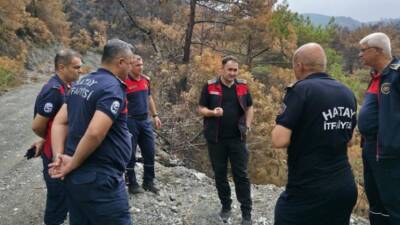Hatay’ın Dörtyol ilçesinde çıkan orman yangını sonrası yetkililer sahada incelemelerde
