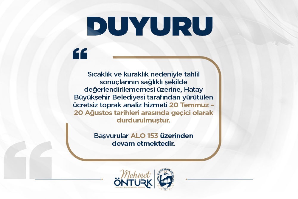 Hatay Büyükşehir Belediyesi (HBB), çiftçilere yönelik sunduğu ücretsiz toprak analizi