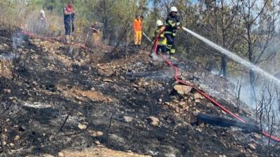 Hatay’ın Arsuz ilçesi Yukarıkepirce Mahallesi’nde ormanlık alanda çıkan yangın, ekiplerin