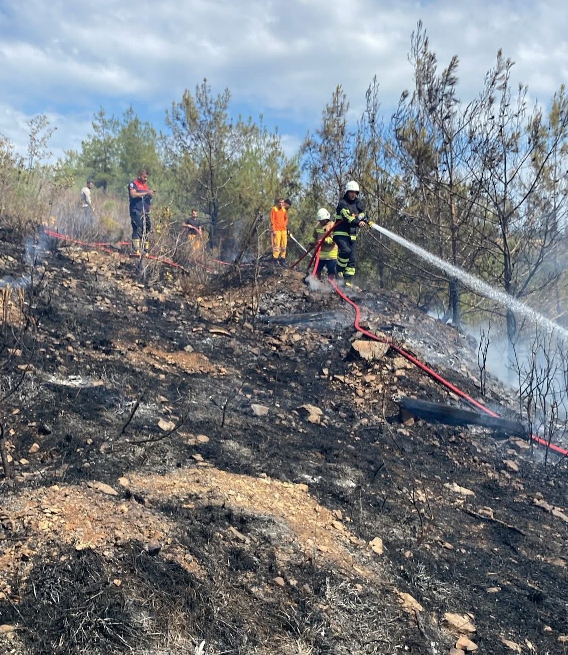 Hatay’ın Arsuz ilçesi Yukarıkepirce Mahallesi’nde ormanlık alanda çıkan yangın, ekiplerin