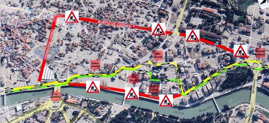 İnönü Caddesi ve Asi Nehri’nde DSİ tarafından yürütülen çalışmalar nedeniyle,