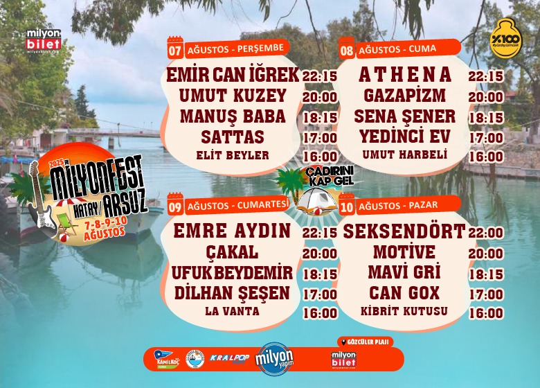 Beklenen Milyonfest Arsuz’da başlıyor! Hatay’ın Arsuz ilçesinde bu yıl beşincisi düzenlenen Milyonfest Arsuz, 7-10