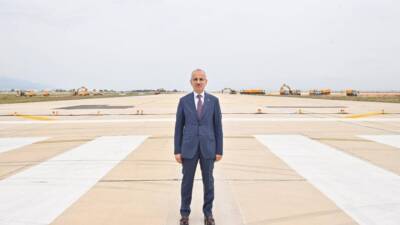 6 Şubat depremlerinde hasar gören Hatay Havalimanı’nda yürütülen birinci etap