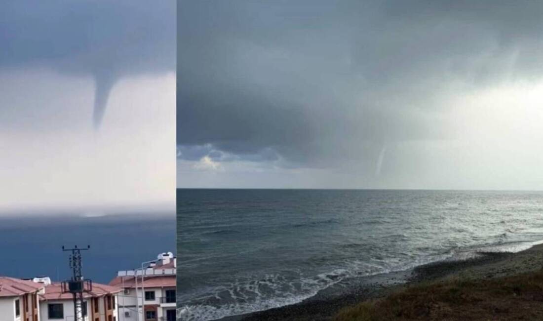 İskenderun açıklarında deniz üzerinde oluşan hortum, cep telefonu kameralarına yansıdı;