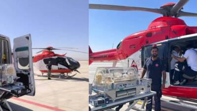 Antakya’dan henüz yeni doğmuş bir bebek, helikopter ambulansla tedavi amacıyla