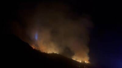 Hatay’ın Arsuz ilçesinde elektrik tellerinden ağaçlık alana sıçrayan yangın, ekiplerin