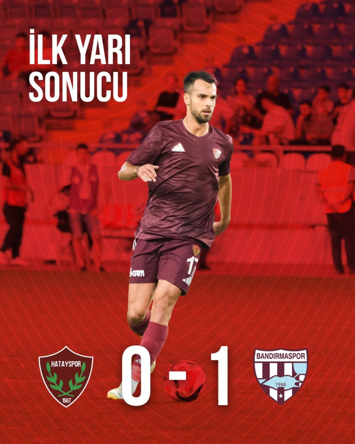 Mersin’de Bandırmaspor ile karşılaşan Hatayspor, mücadelenin 32. dakikasında kalesinde gördüğü