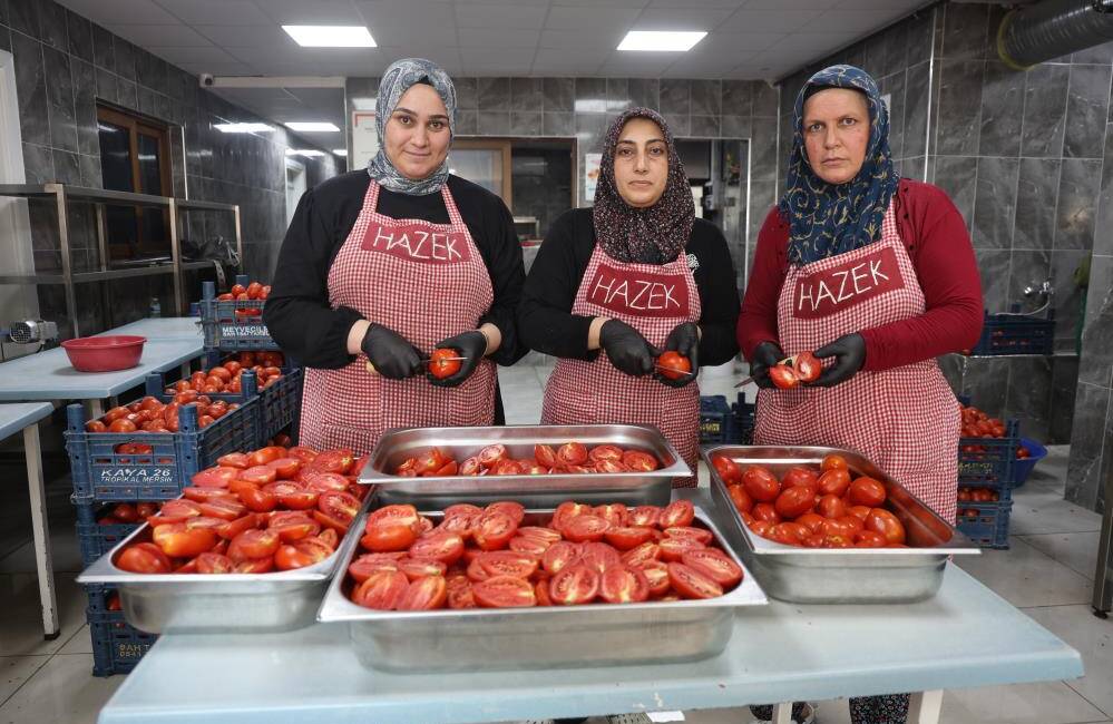 Afetzedenin Emeği, Kavanozlara Lezzet Oldu Hatay’da afetzede kadınların yoğun mesaisiyle kavurucu sıcakta kuruttuğu domatesler, kış