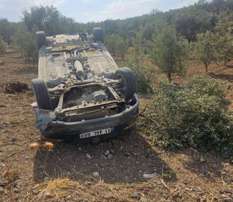 Hatay’ın Altınözü ilçesinde sürücüsünün kontrolünü kaybettiği otomobil zeytin bahçesine uçtu.