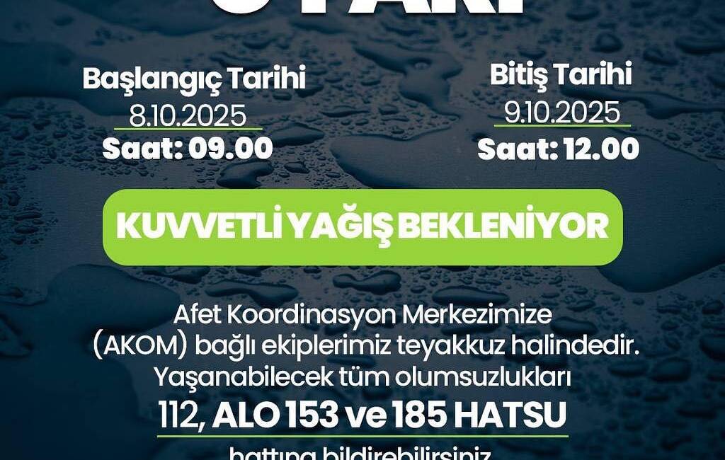 Meteoroloji Genel Müdürlüğü’nün tahminlerine göre, 08 Ekim Çarşamba sabah saatlerinden
