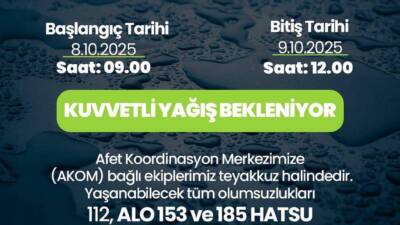 Meteoroloji Genel Müdürlüğü’nün tahminlerine göre, 08 Ekim Çarşamba sabah saatlerinden