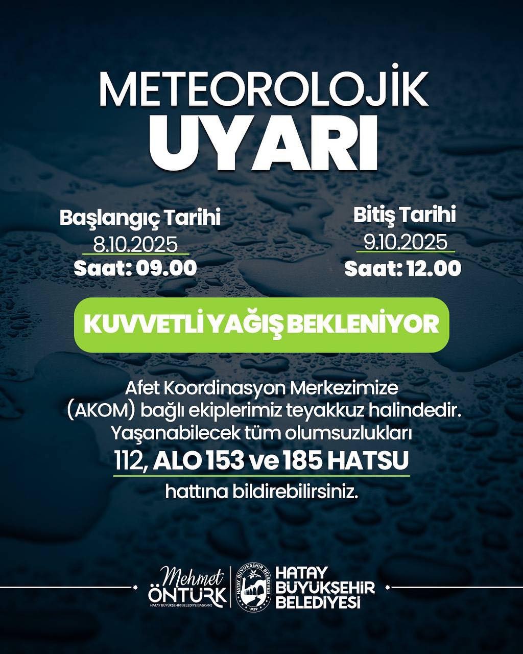 Meteoroloji Genel Müdürlüğü’nün tahminlerine göre, 08 Ekim Çarşamba sabah saatlerinden