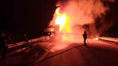 Hatay’ın Erzin ilçesinde seyir halindeki tır, alevlere teslim olarak kullanılamaz