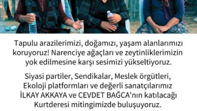 Hatay’ın Samandağ ilçesi Kurtderesi Mahallesi’nde doğa ve tarım alanlarının korunması