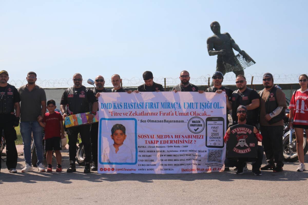 Hatay’ın İskenderun ilçesinde çeşitli illerden gelen motosikletliler, Duchenne Musküler Distrofi