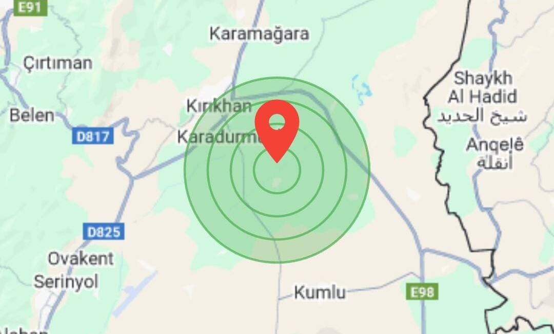Kandilli Rasathanesi verilerine göre, Hatay’ın Kırıkhan ilçesine bağlı Baldıran merkezli