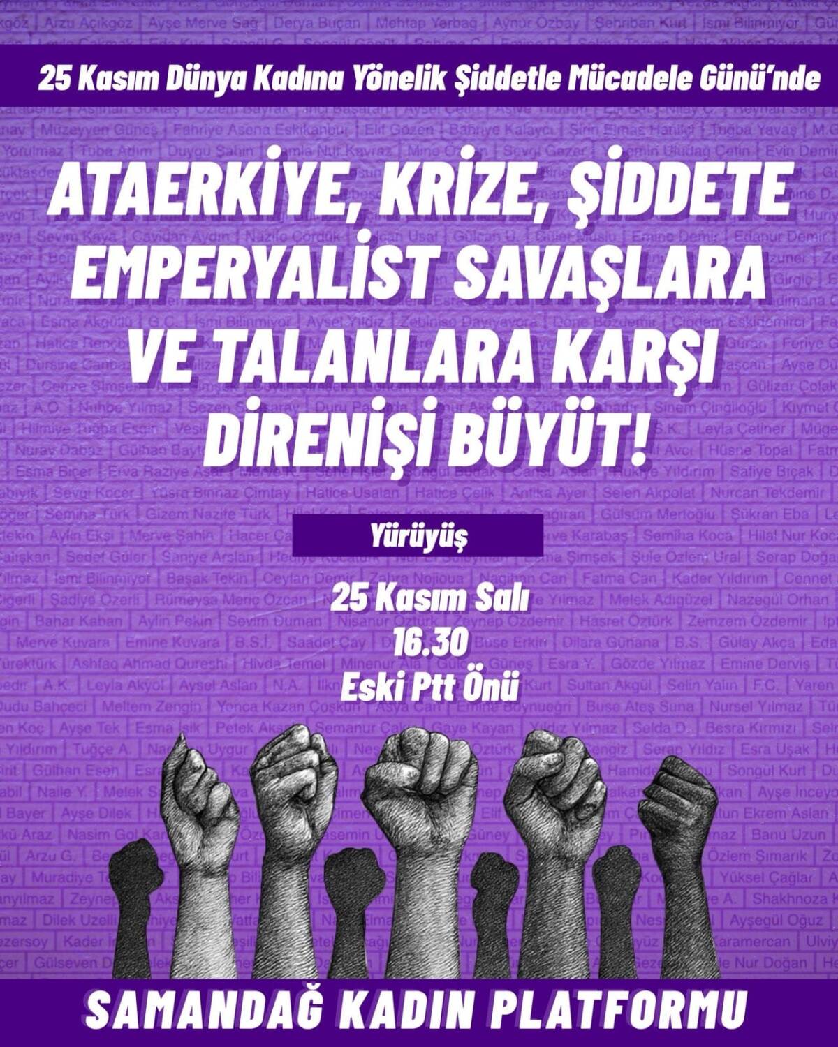 Samandağ Kadın Platformu, 25 Kasım Dünya Kadına Yönelik Şiddetle Mücadele