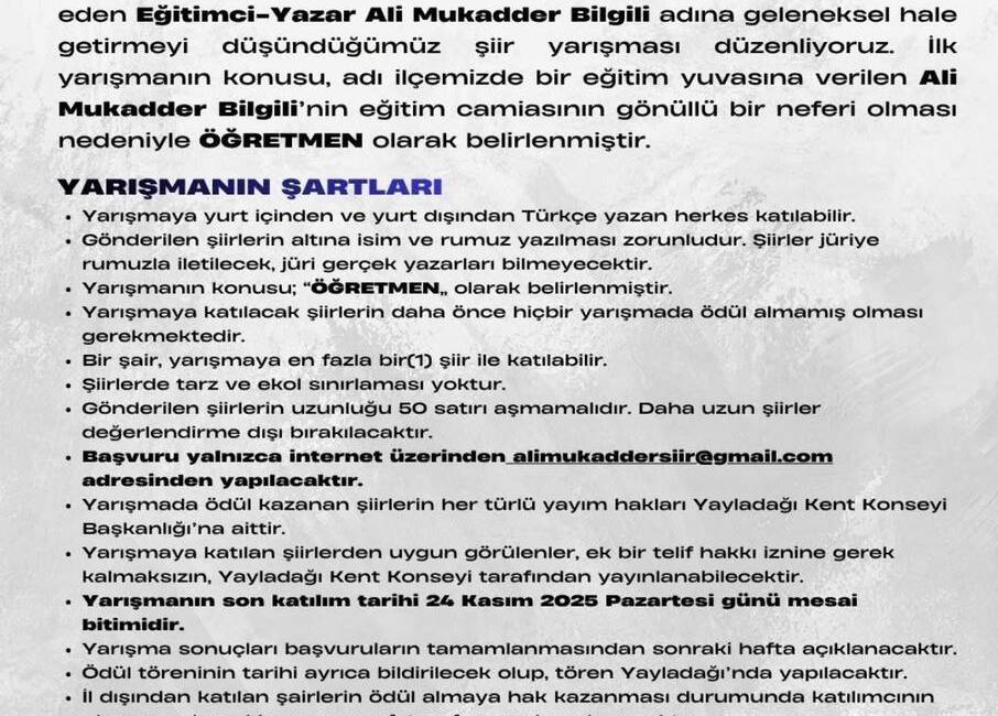 Geçtiğimiz yıllarda trafik kazasında hayatını kaybeden Yayladağılı eğitimci Ali Mukadder