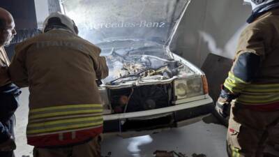 Hatay’ın Samandağ ilçesinde, park halindeki bir otomobilin motor bölümünde çıkan