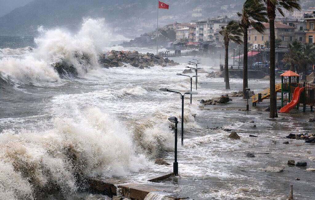 Meteoroloji Genel Müdürlüğü tarafından yapılan fırtına uyarısının ardından Hatay’ın Samandağ