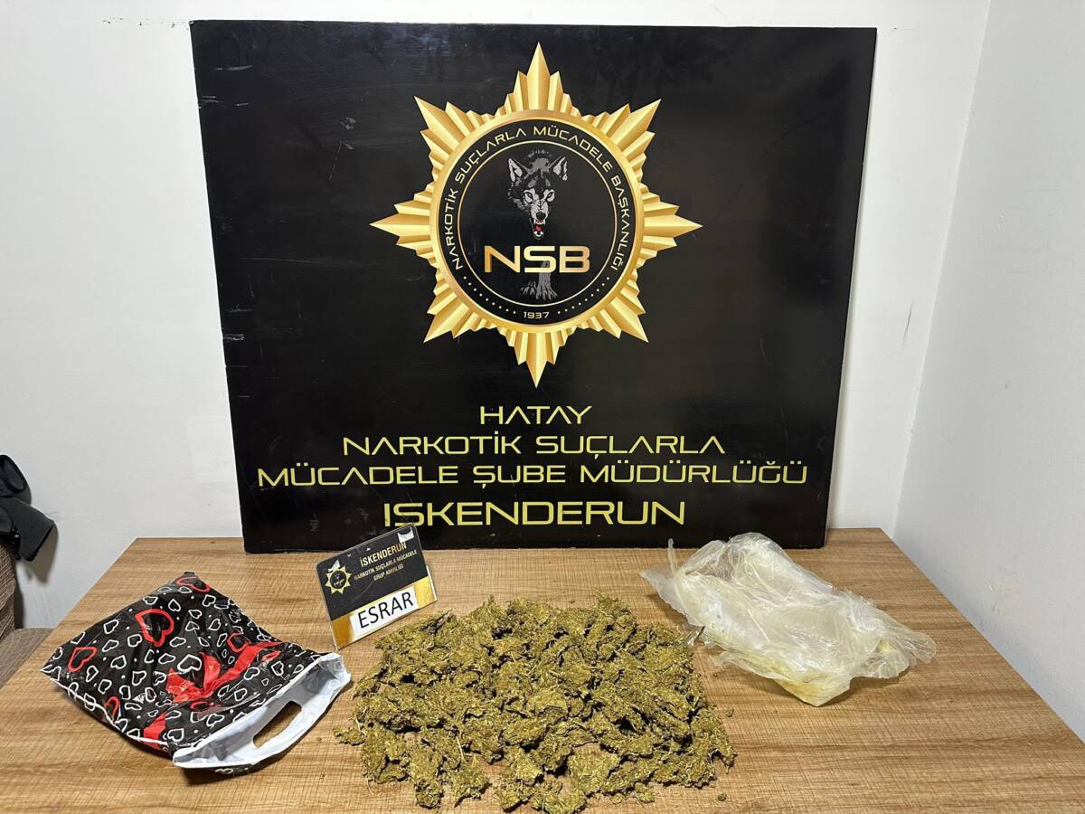 Hatay’ın İskenderun ilçesinde düzenlenen narkotik operasyonunda 1 kilo 100 gram