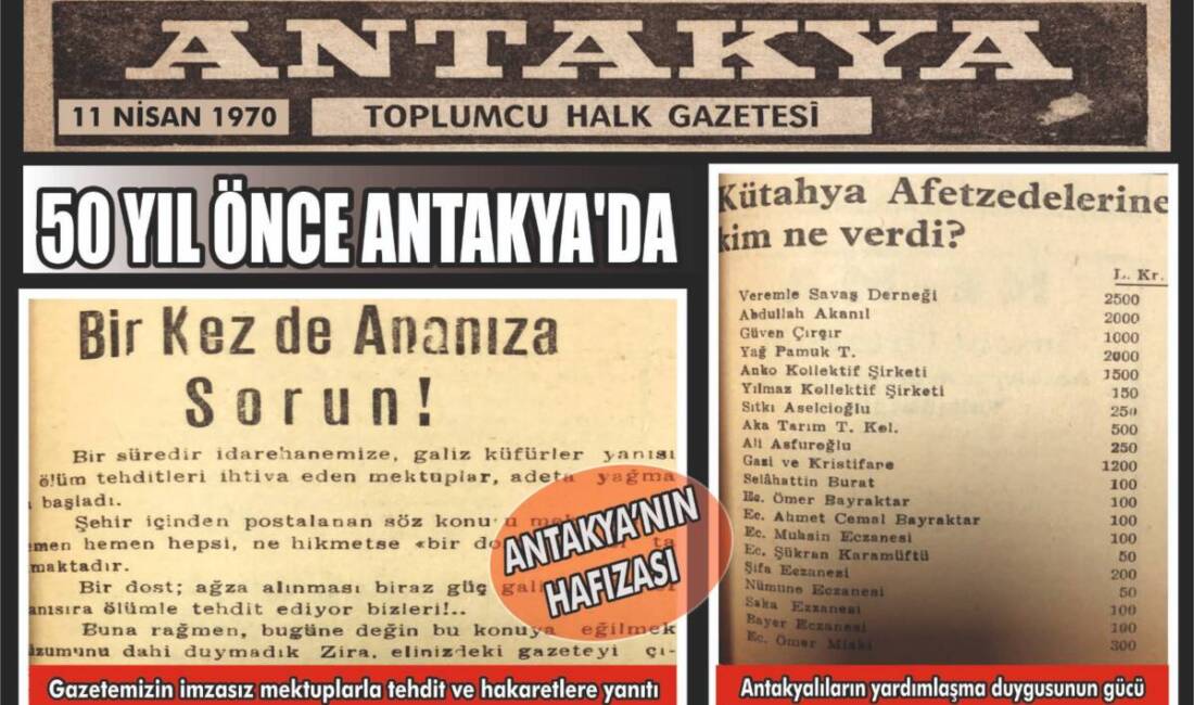 Antakya’nın 11 Nisan 1970 tarihli yerel basın arşivlerinden yansıyan bir