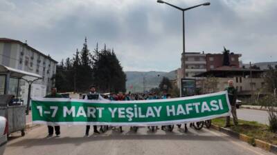 Hatay’ın Reyhanlı ilçesinde Yeşilay Haftası kapsamında farkındalık oluşturmak amacıyla bisiklet