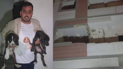 Hatay’ın Kırıkhan ilçesinde, yıkım kararı verilen bir binada mahsur kalan