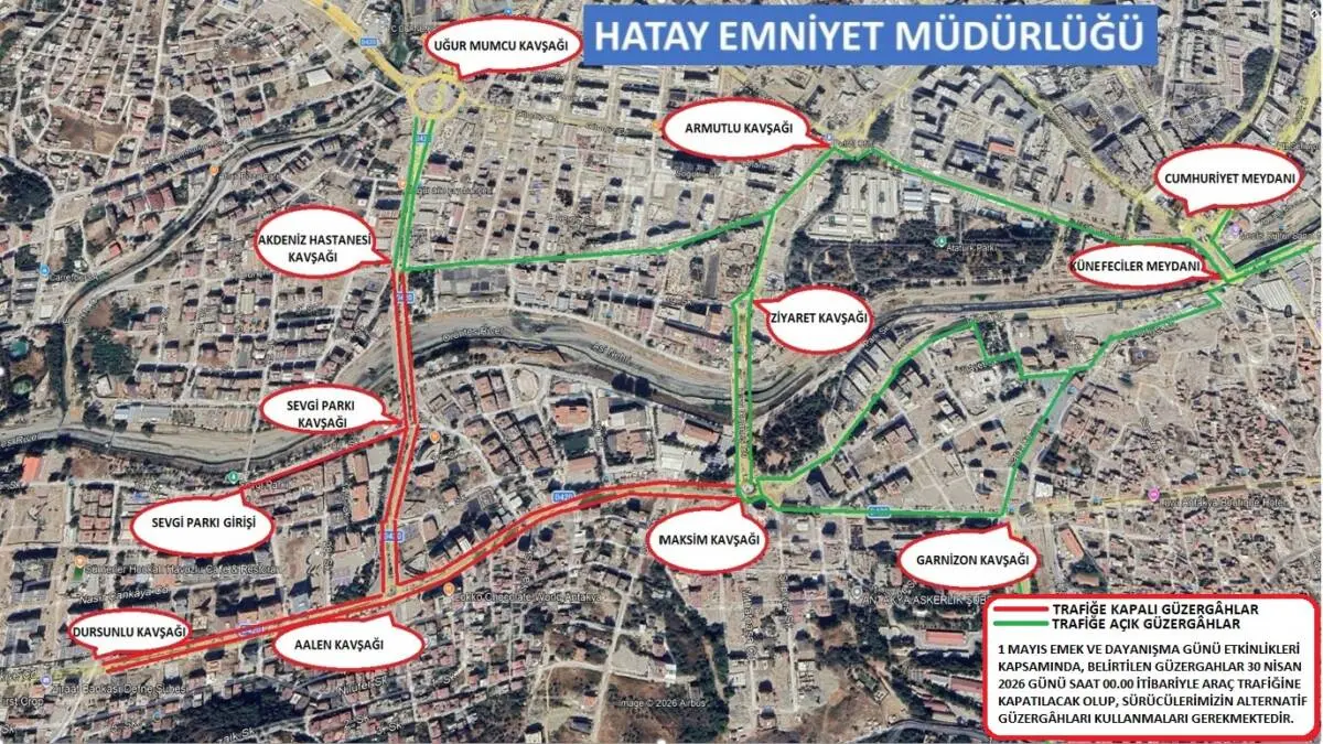 Hatay’da 1 Mayıs öncesi kritik trafik düzenlemesi: Harbiye ve çevresindeki