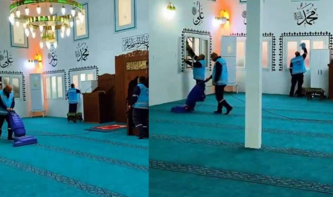 Hatay’ın Antakya ilçesinde ibadethanelerde yürütülen temizlik çalışmaları hız kesmeden devam