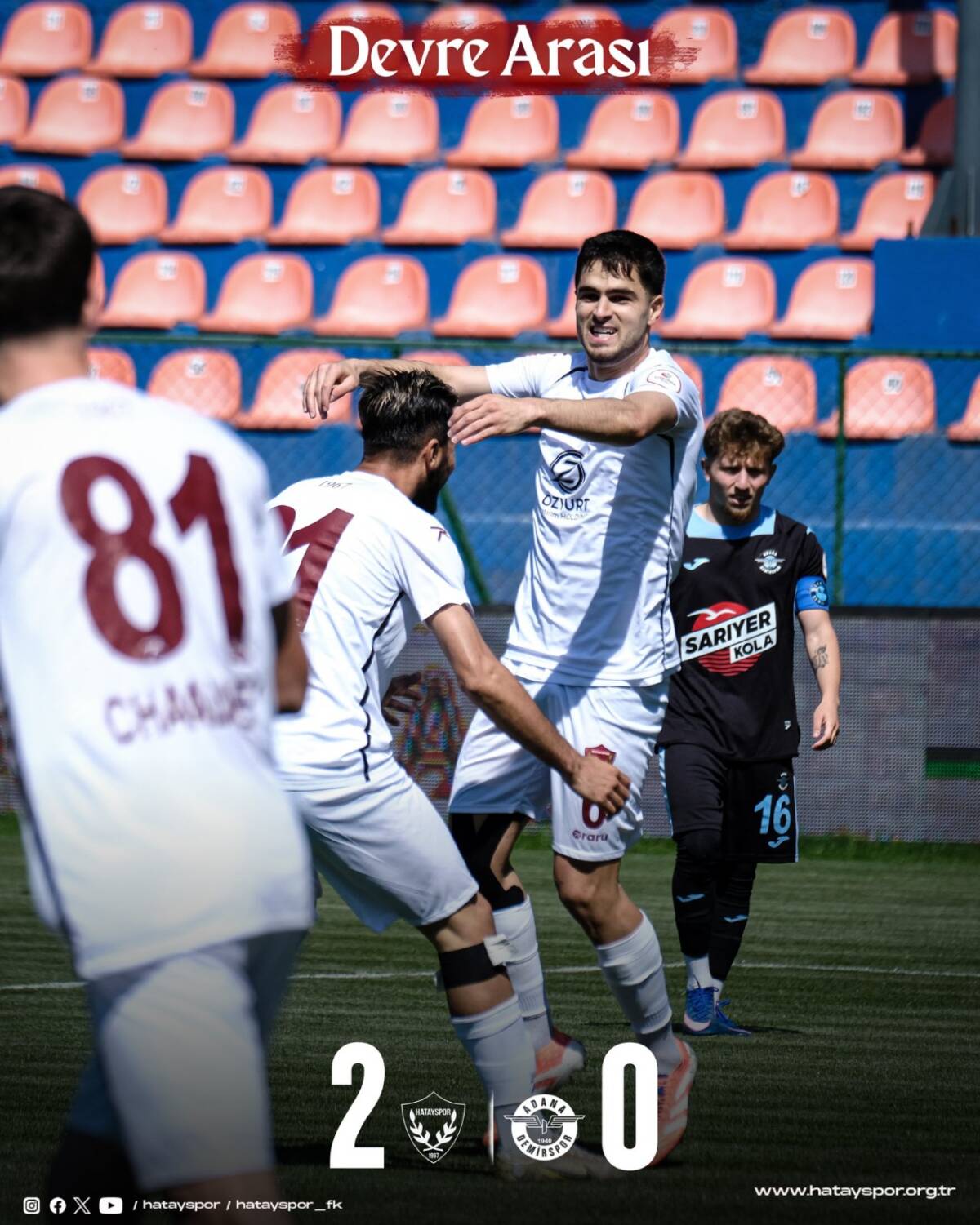 Türkiye 1. Lig’in 34. hafta karşılaşmasında Hatayspor, sahasında Adana Demirspor’u