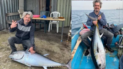 Hatay'da hobi olarak olta balıkçılığı yapan öğretmen Murat Çengel, devasa