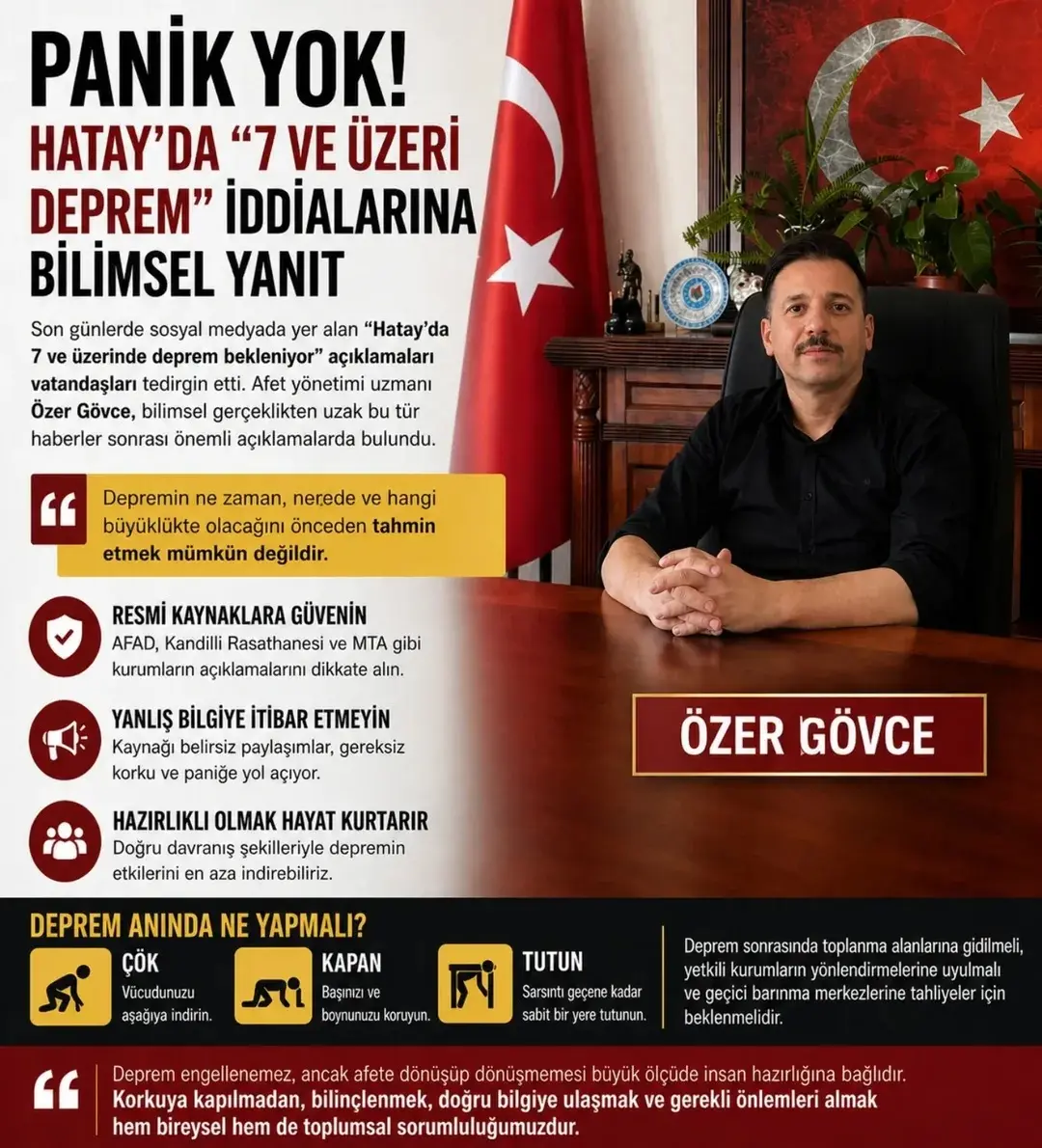 Hatay için ortaya atılan büyük deprem iddialarına ilişkin açıklama yapan