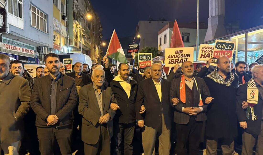 Hatay’ın İskenderun ilçesinde, İsrail’in Filistin’e yönelik saldırılarına tepki göstermek ve