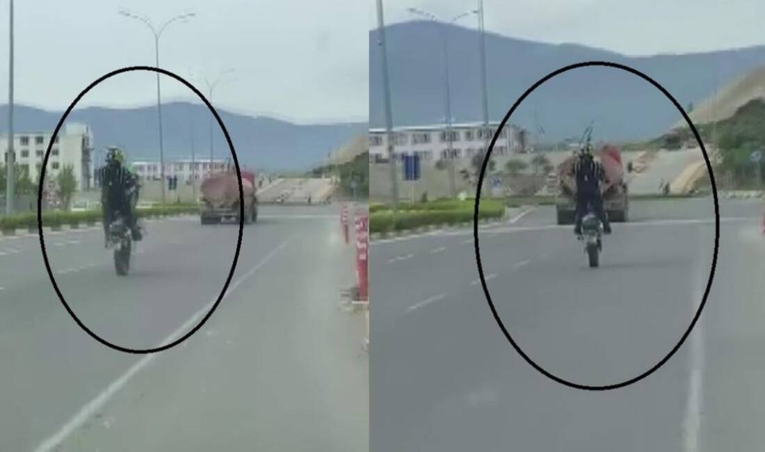 Antakya EXPO mevkiinde seyir halindeki motosikletiyle 8 saniye boyunca ön
