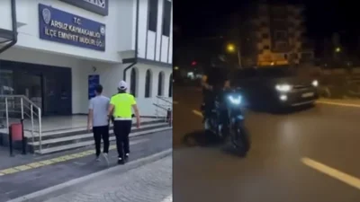 Hatay’ın Arsuz ilçesinde motosikletiyle trafiği tehlikeye düşürecek şekilde seyir halinde