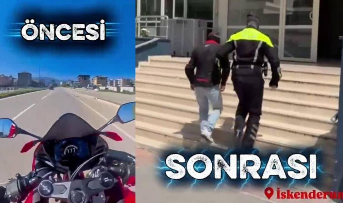 Hatay’ın İskenderun ilçesinde motosikletiyle akan trafikte tehlikeli şekilde hız yapan